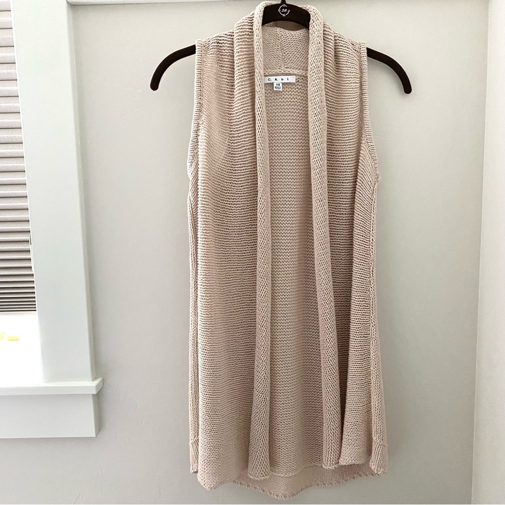 CAbi Linen Blend Open Front Knit Sweater Vest XS